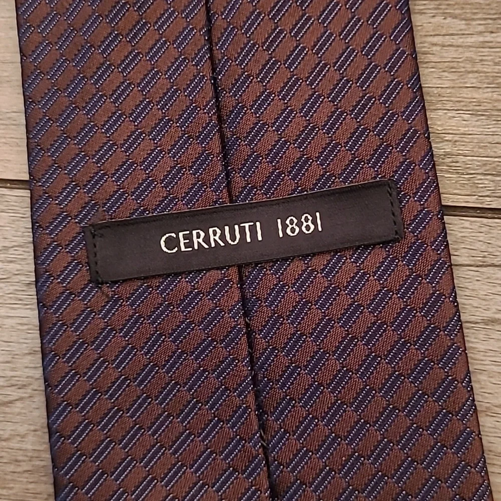 CERRUTI 1881 Recent France Metallic Brown‎ Silver Abstract Skinny Mens Silk Tie